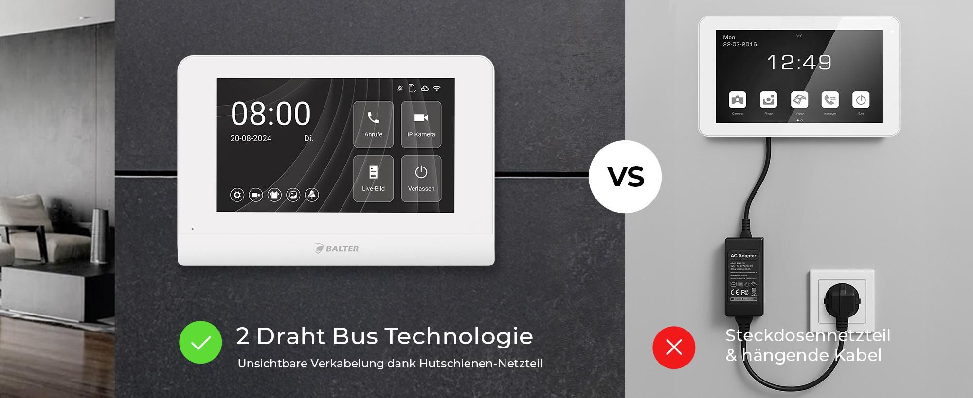 Balter ENTRI L Video Türsprechanlage, Video Türklingel, 1 Familienhaus mit 2x 7-Zoll HD Monitor, 2-Draht, Unterputz, App-Steuerung, Full HD Kamera
