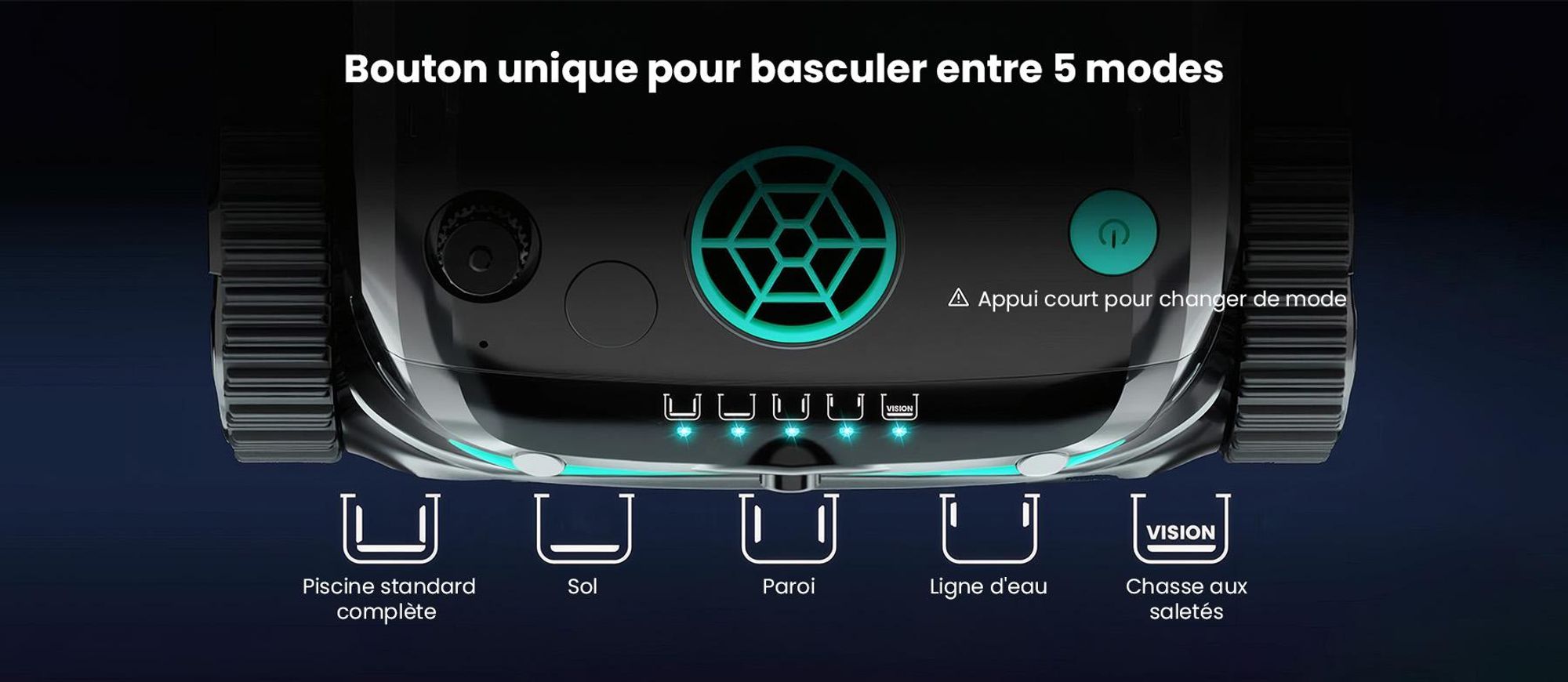 WYBOT S2 Vision : robot de piscine sans fil doté d'une caméra IA intégrée, avec une autonomie de 210 minutes et 8 modes de nettoyage différents