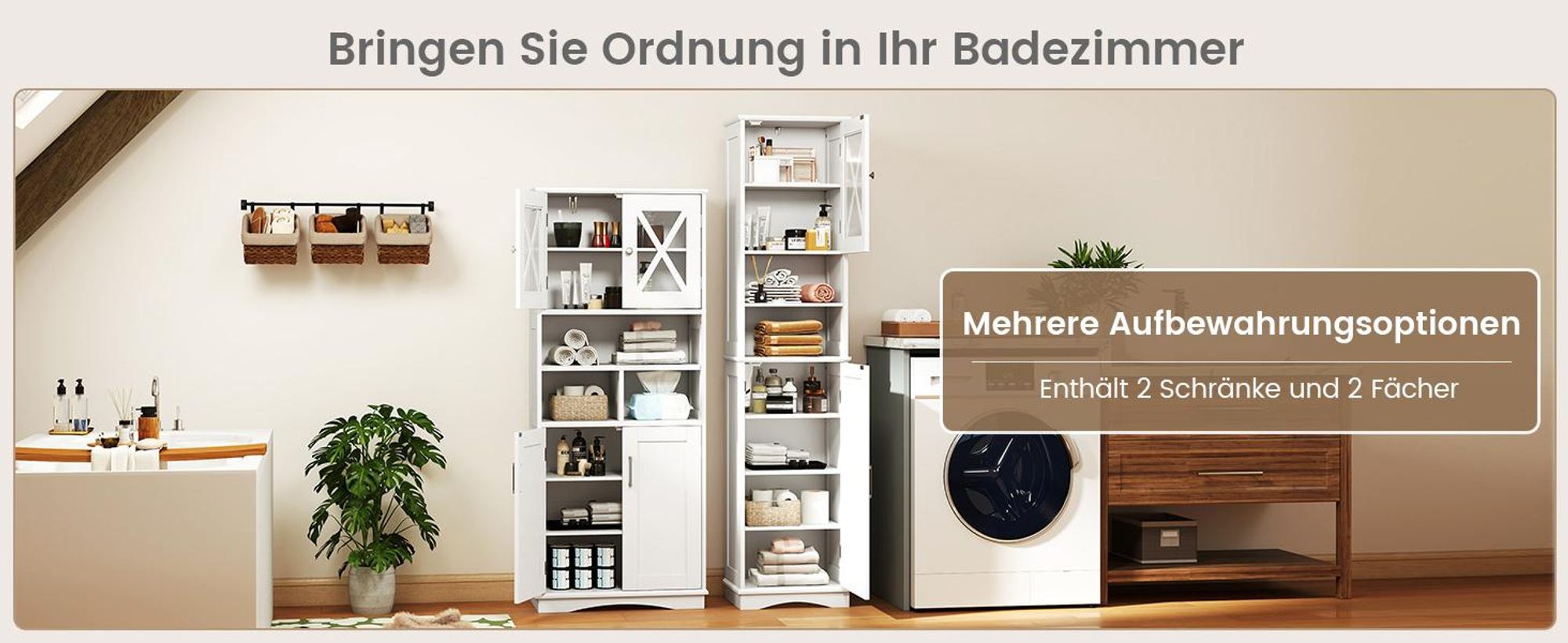 COSTWAY Bad Hochschrank, großer Bodenschrank mit Acryltüren & 3 Fächern, freistehender Vorratsschrank mit verstellbaren Regalen Weiß