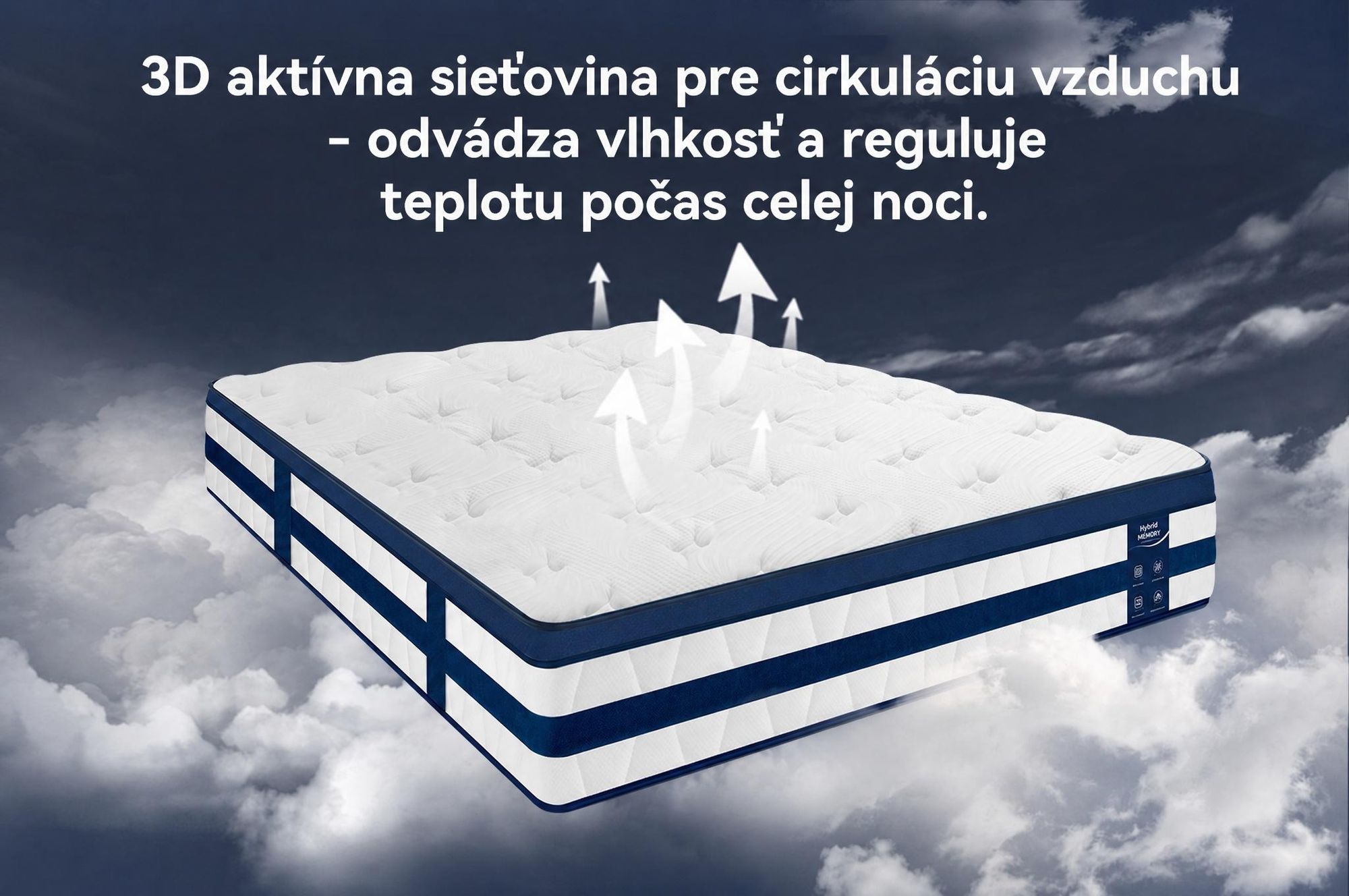 Matrac 90x200 cm, výška 26 cm, s integrovaným topperom, 7-zónový kapsičkový pružinový matrac, tvrdosť H3/H4.