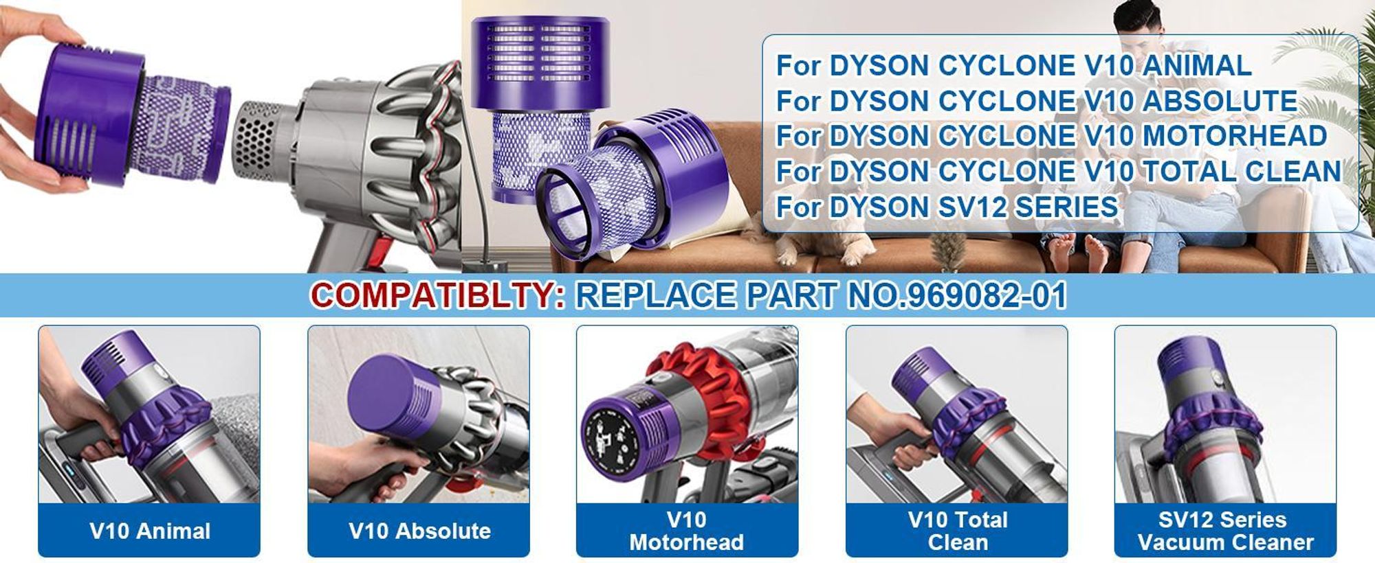 2 Stück HEPA-Filter für Dyson Cyclone V10 Absolute, Absolute Pro, Absolute Extra, Absolute Extra +, Absolute Extra Pro, Vormotorfilter waschbar