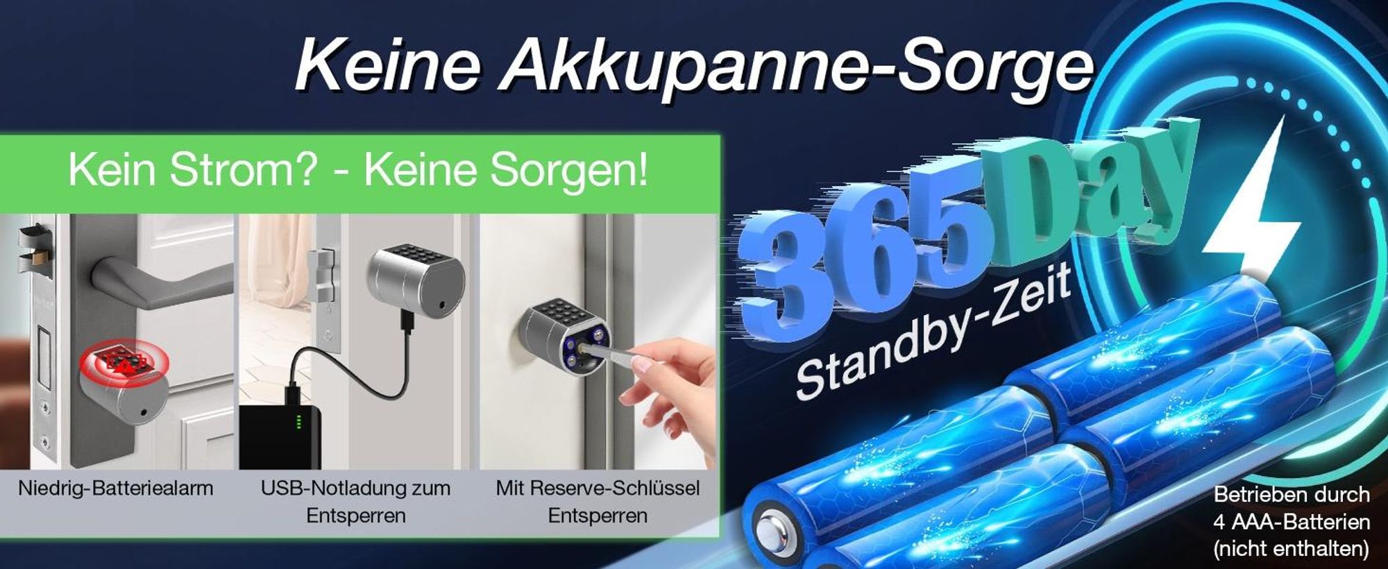Fingerabdruck Smart Lock, Elektronisches Türschlos Haustürschloss, Zylinder 35-70mm, öffnen mit Tuya APP, Fingerabdruck, PIN-Code, RFID, Notschlüssel