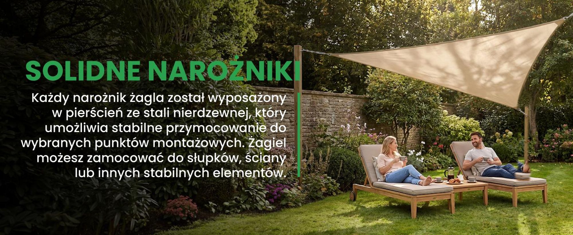 Beżowy trójkątny żagiel ogrodowy 3 na 3 na 3 metry na taras balkon patio wodoodporny