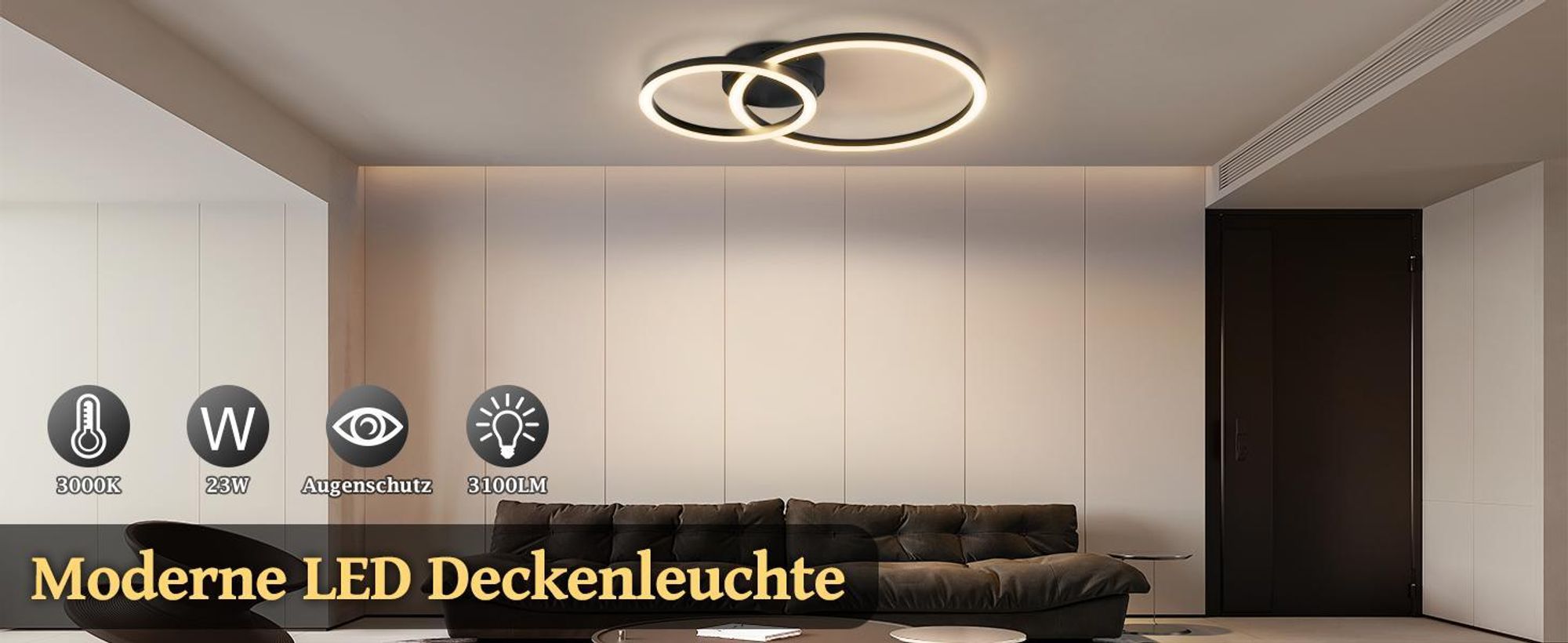 ZMH stropní svítidlo kuchyňské LED stropní světlo obývací pokoj - 23W kuchyňská lampa 3000K teplá bílá lampa do obývacího pokoje moderní lampa do ložnice 2-kroužková konstrukce stropní osvětlení pro ložnici chodbu kancelář balkon