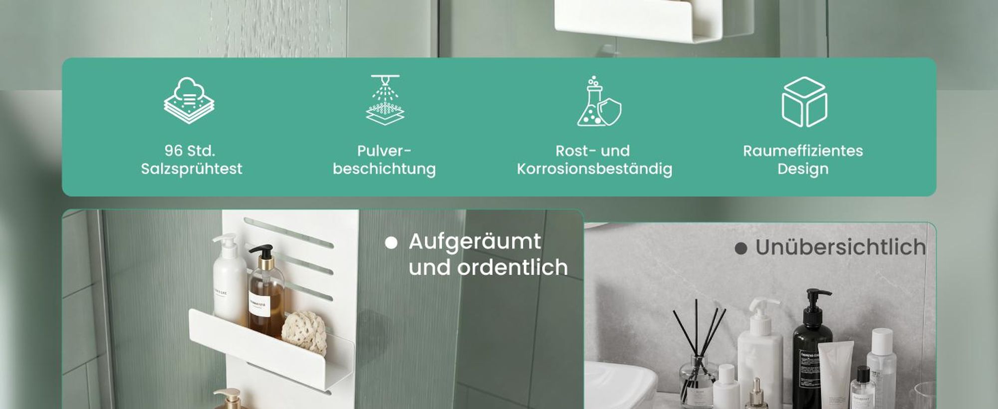 Mai & Mai Duschablage zum Hängen, Duschregal Ohne Bohren für Glasduschtüren, Hängeregal mit 2 Etagen und 3 Haken, Sandweiß 30x60x8cm Oryne-01