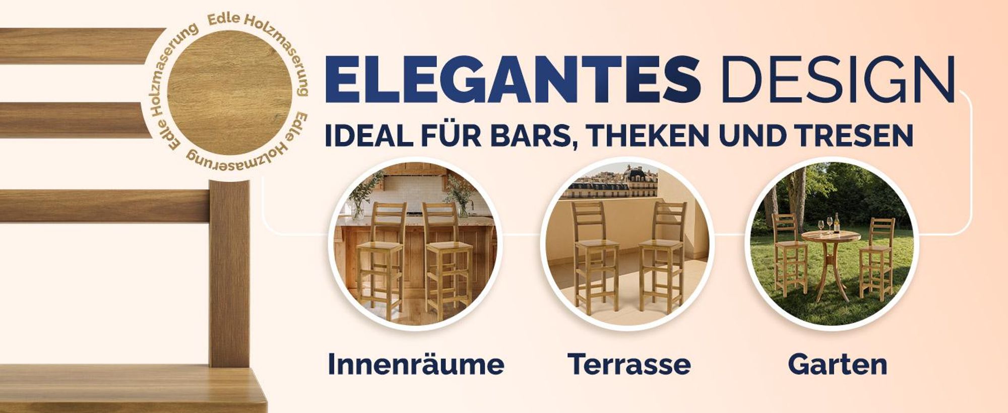 CASARIA® Barhocker 2er Set Holz mit Lehne Outdoor 75cm Sitzhöhe Akazie 150kg Belastbarkeit Fußstütze Massiv Rustikal Garten Küche Bar Stuhl Hocker Braun