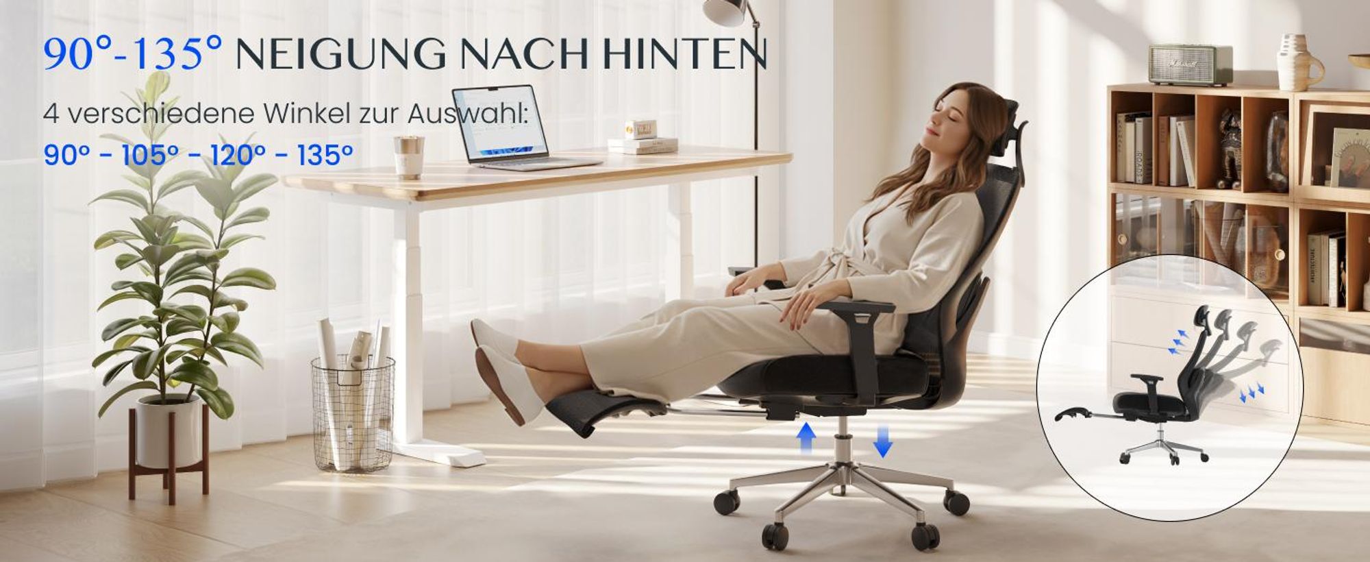 FLEXISPOT MasterEase Ergonomischer Bürostuhl mit 3D Shiatsu-Massage, verstellbarer Lendenstütze, Memory-Sitzkissen und ausziehbarer Fußstütze, Schwarz