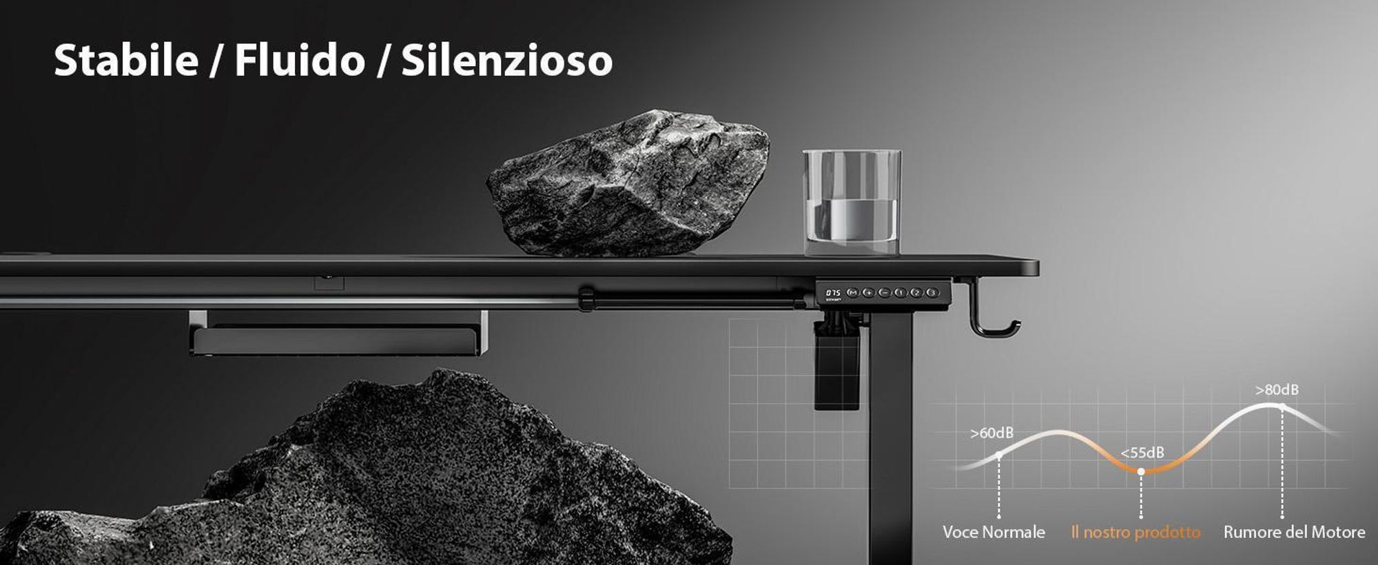 SENSE7 Scrivania regolabile in altezza Nojo 120 cm in rovere, scrivania da gaming elettrica, scrivania per computer, scrivania standing, scrivania da ufficio, funzione di memoria, gestione dei cavi