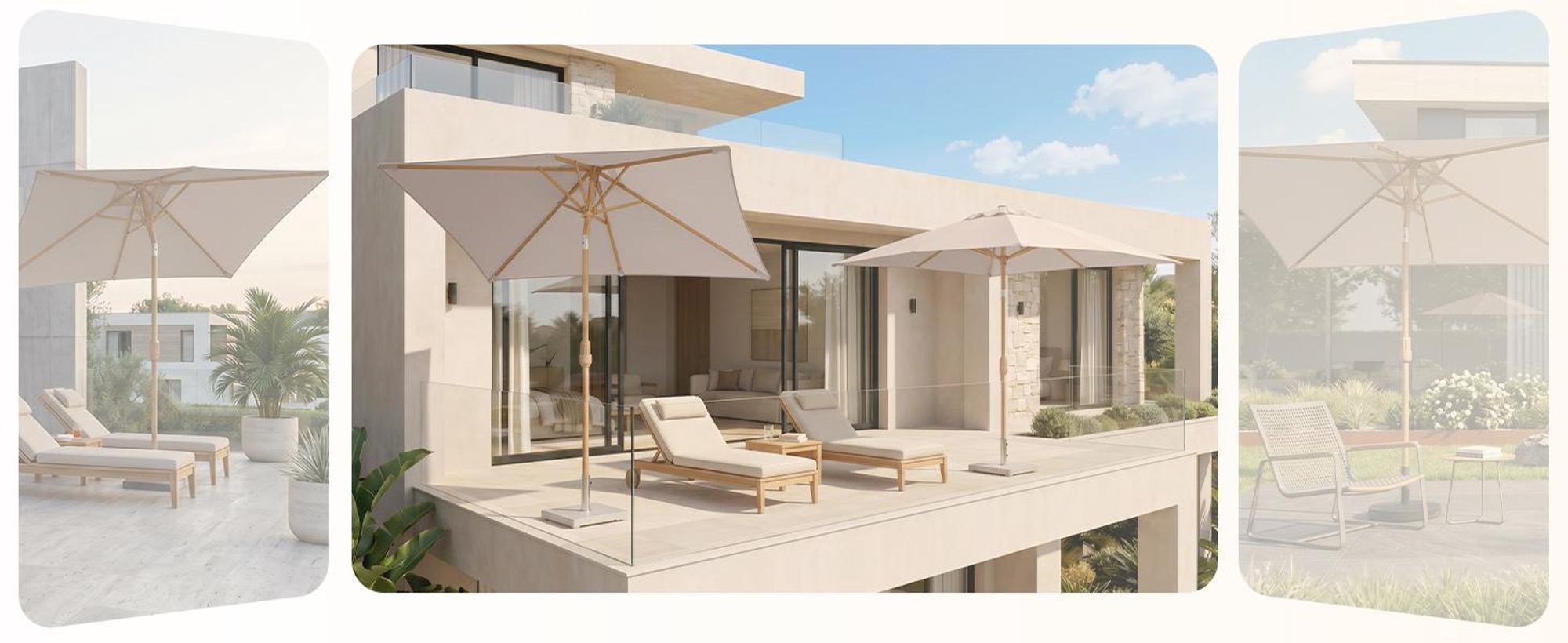 Sekey Rechteckiger Sonnenschirm 200x150 cm Holzoptik, Knickbar, UV-Schutz 50+, Gartenschirm für Balkon und Terrasse, Taupe