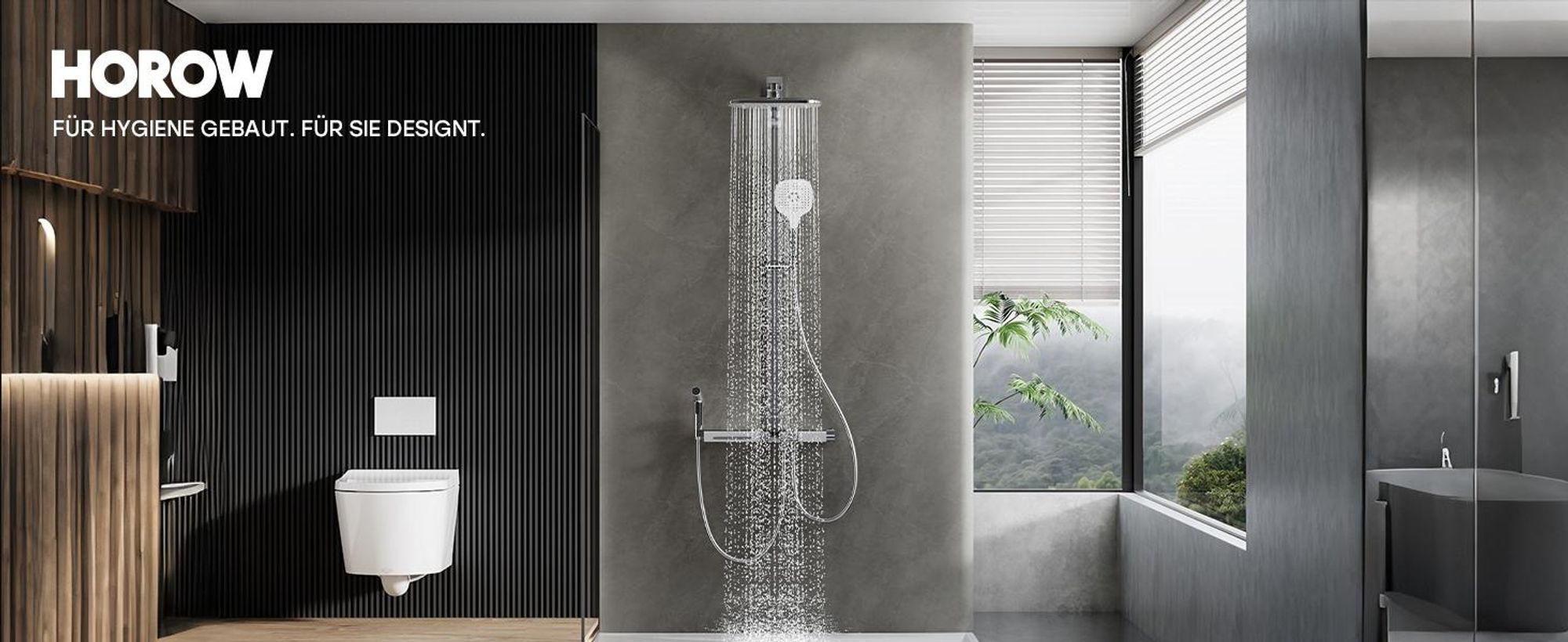 HOROW RainFlexi N2 Duschsystem mit Thermostat, Chrom Regendusche Set mit 2 Handbrause, Wasserfallauslauf, Große Kopfbrause, Höhenverstellbar Duschset