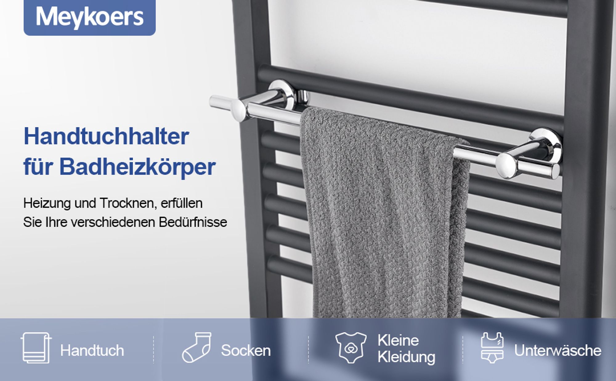 Heilmetz Handtuchhalter für Badheizkörper, Handtuchstange Direkt am Handtuchheizkörper anbringen, Heizkörper Zubehör Handtuchstange gerade 460mm Chrom
