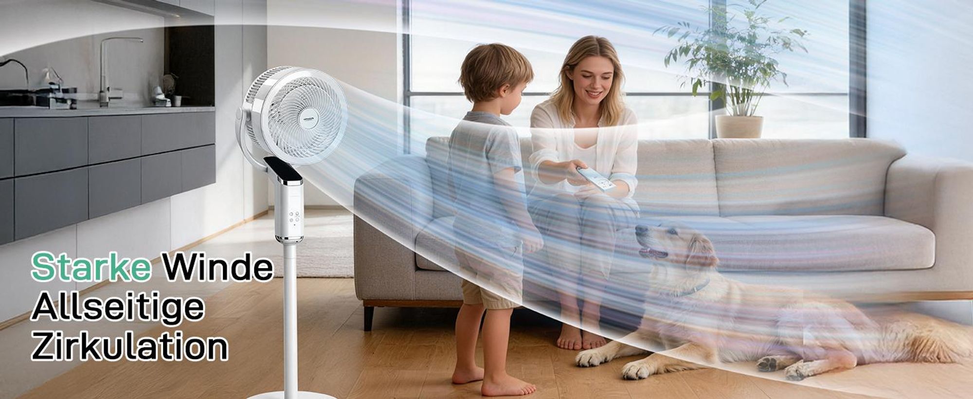 Luftzirkulationsventilator (40 W) — 3-in-1-Design | 8 Windstufen | 3 Modi | Touch- & Fernbedienung