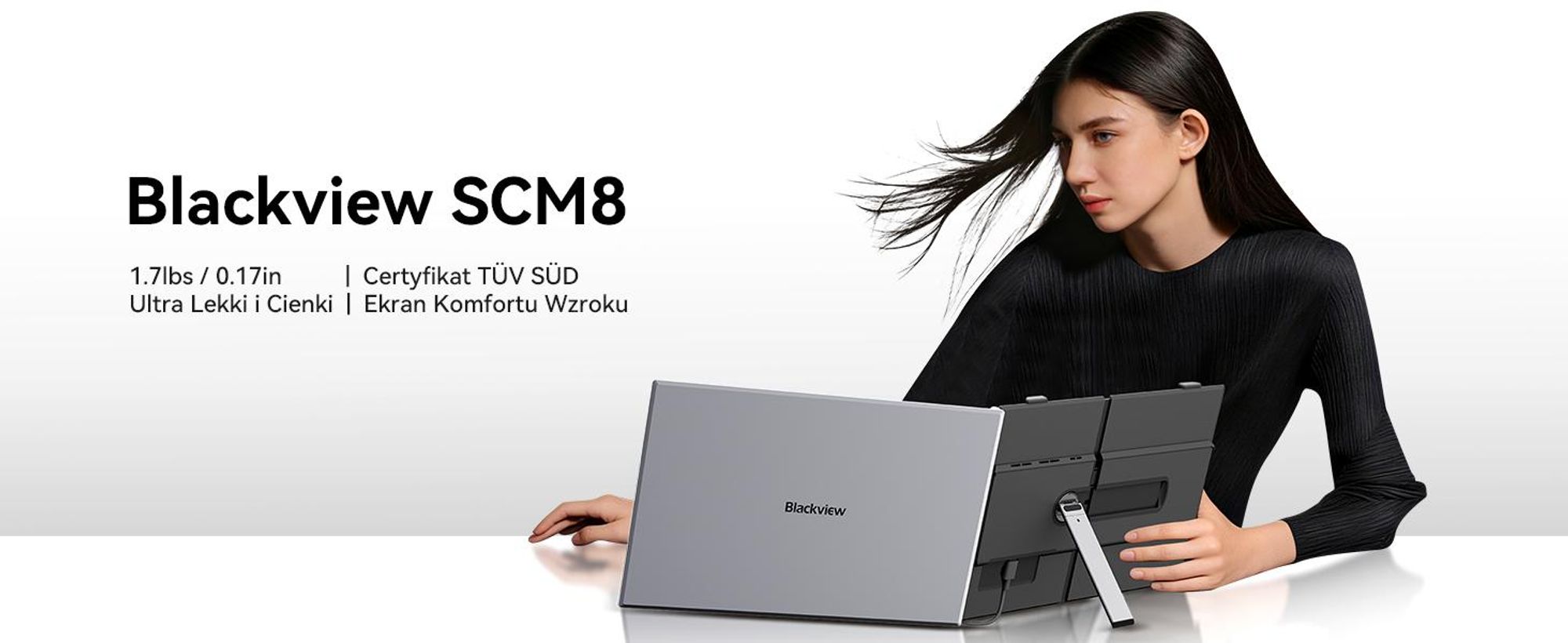 Blackview SCM8 – przenośny monitor o przekątnej 15,6", ultracienki ekran komputerowy o rozdzielczości 1920×1200 (do laptopów 13–17,3"), certyfikat obrót w poziomie o 180°