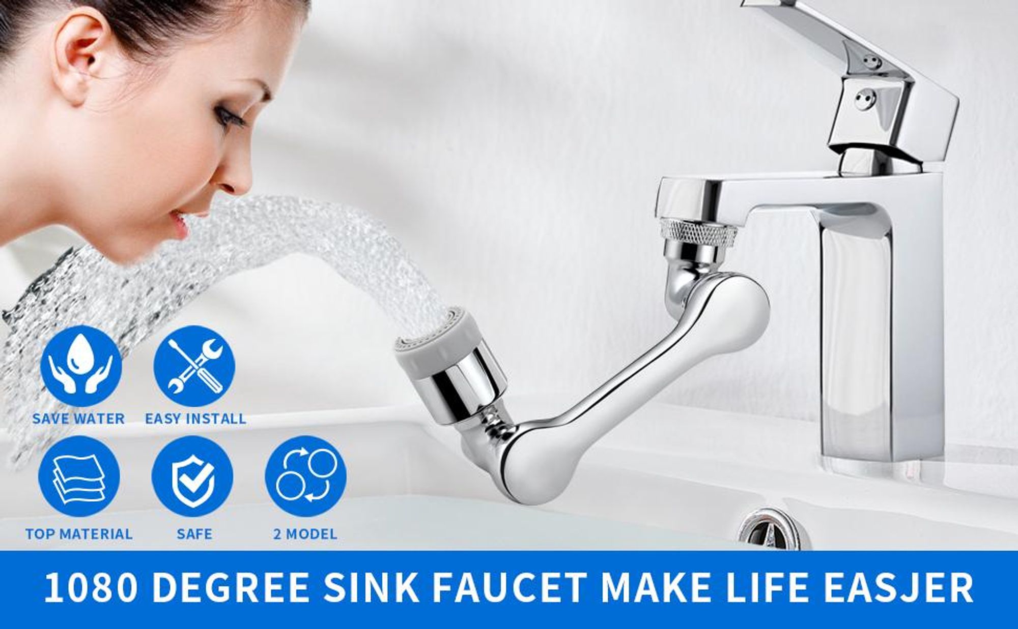 Bad Wasserhahn Aufsatz, 1080 Grad Wasserhahn, Drehbarer Wasserhahn Verlängerung, Multifunktionaler Verlängerungshahn Rotierender