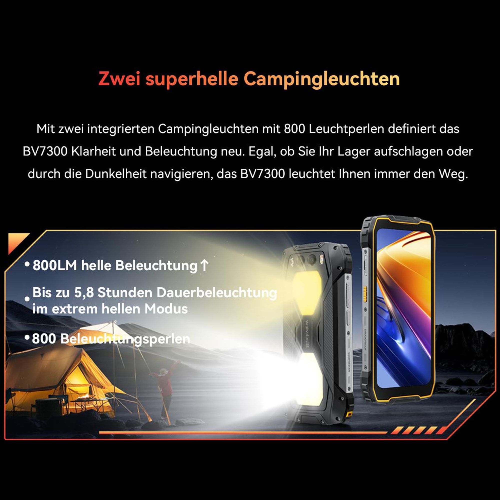Blackview BV7300 Outdoor Handy incl W60,15000mAh/45W/7W Reverse Charging, 18GB+256GB, 6.67",50MP+32MP, Ohne Vertrag, 800LM Camping lampe, Gemini, NFC