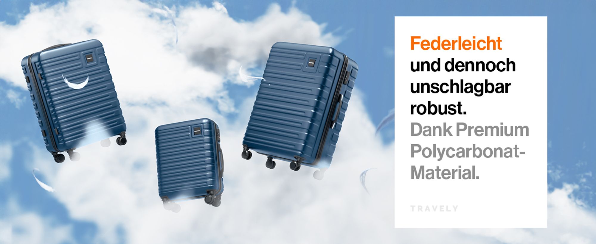 TRAVELY Premium Koffer Set: 77cm, 67cm & 55cm Handgepäck Koffer in einem Set, sehr robuste Reisekoffer mit sanften Rollen & TSA Schloss, Reisekoffer, Koffer & Trolleys