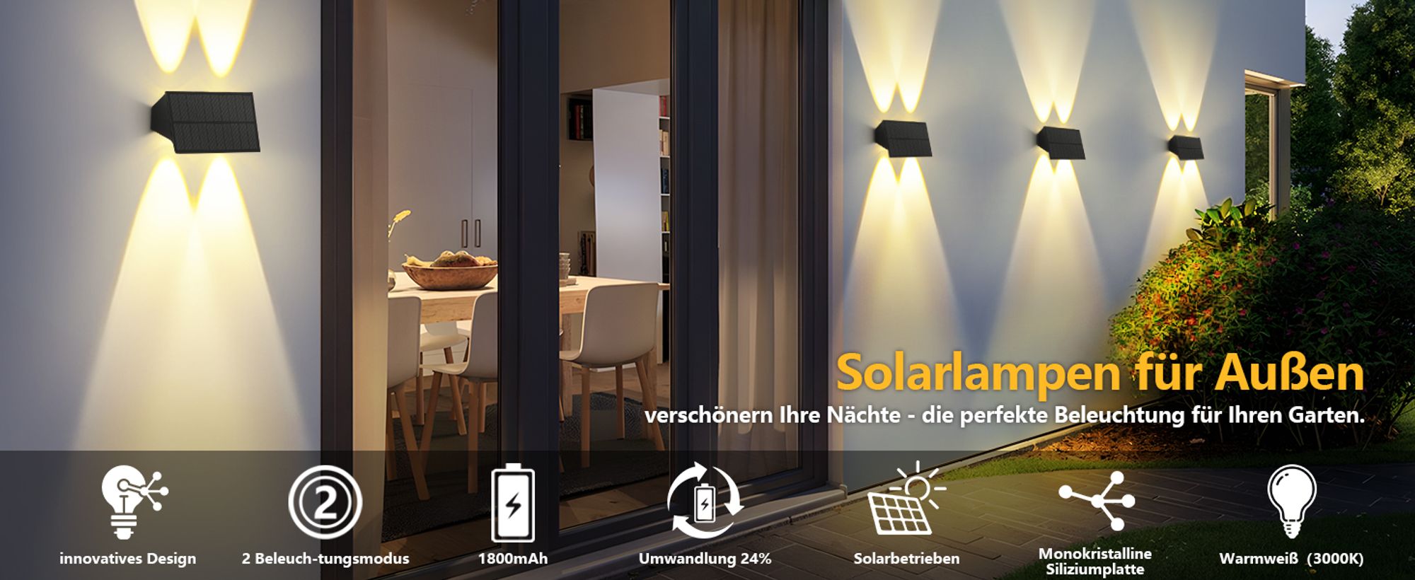 ZMH Solarlampen für Außen 4ER Solar Wandleuchte Aussen Wand Außenwandleuchten Aussenleuchte Warmweiß solarwandleuchten Wasserdichte Wandleuchte Up and Down solarleuchte für Zaun Terrasse Balkon