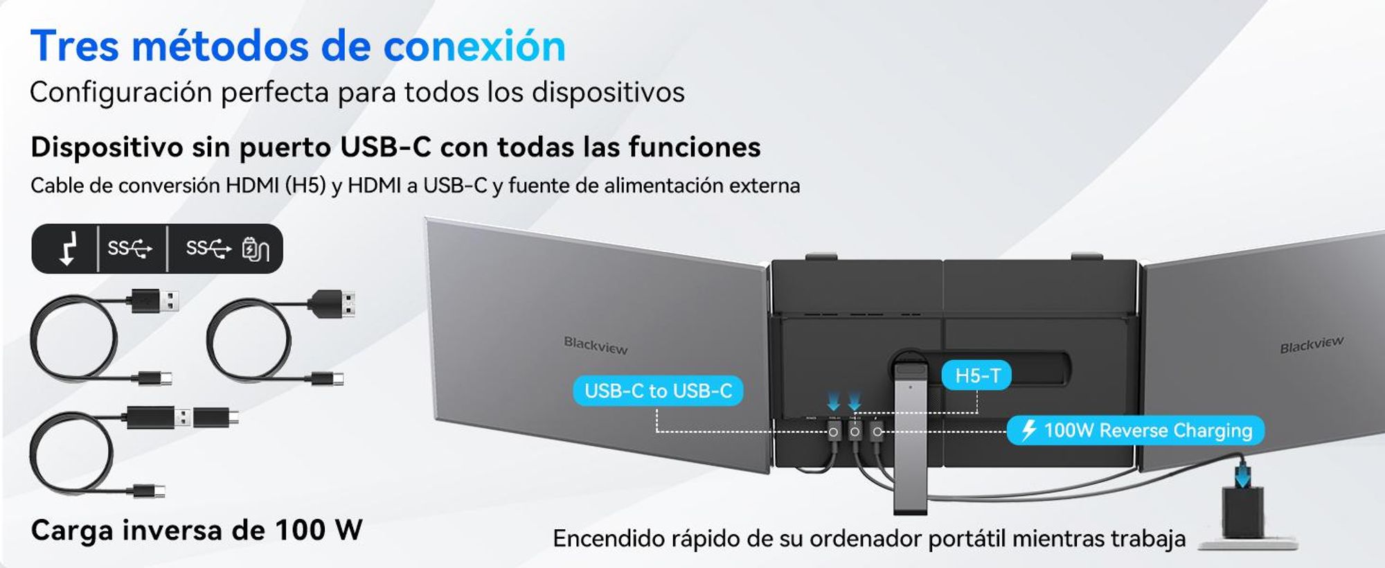 Blackview Pantalla portátil DCM6 de 14", monitor de doble pantalla para portátiles, ultradelgado, resolución FHD, compatible con portátiles de 13,3" a 17,3", giratorio 180°, para Windows/Mac/Android
