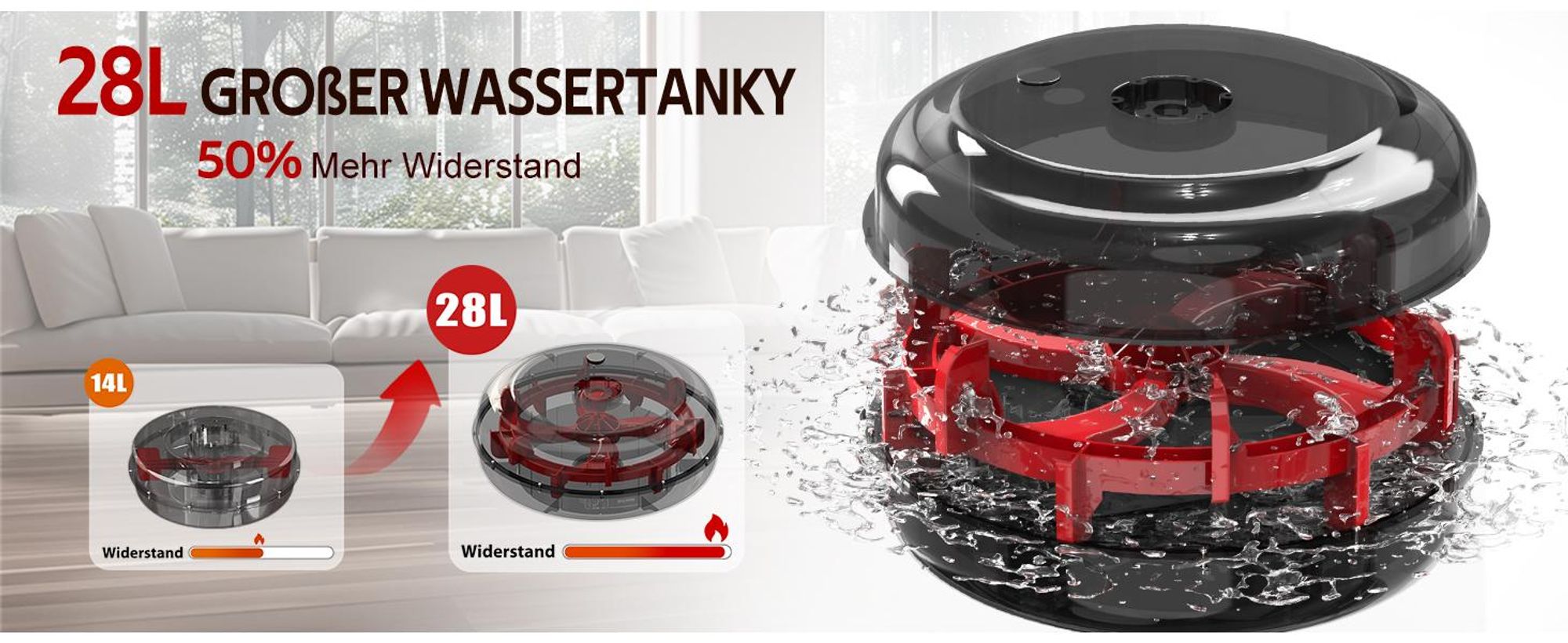 VOWVIT Wasser-Rudergerät mit Bluetooth, leise, 6 Stufen, 160 kg, 3 Rollen, Tank, bis 210 cm