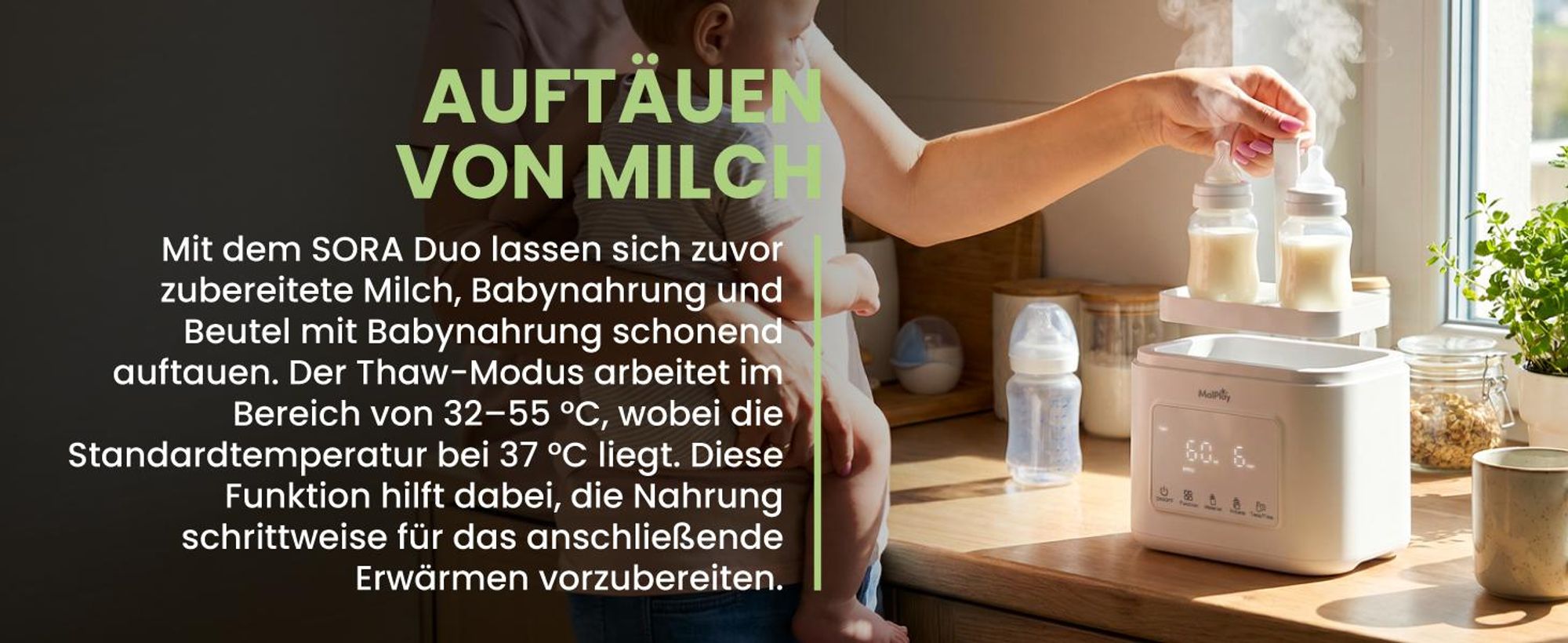 Flaschenwärmer für 2 Flaschen mit Sterilisator Auftauen Warmhalten 7/24 Std Babykostwärmer