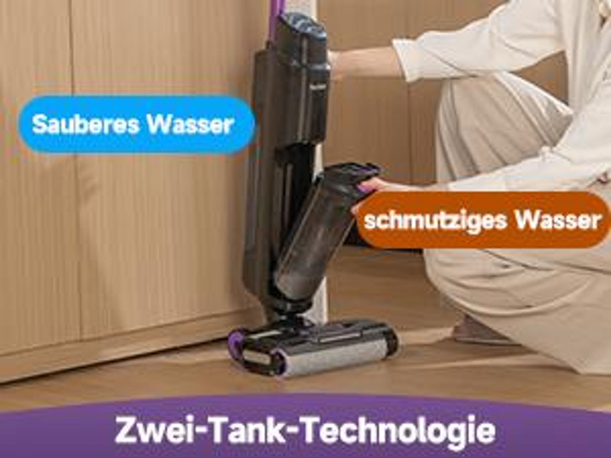 Redkey W15 Nass und Trockensauger, Selbstreinigender Mopp-Staubsauger, Kantenreinigung 6 mm mit doppelter Wassertankunterstützung 910ML, Standard