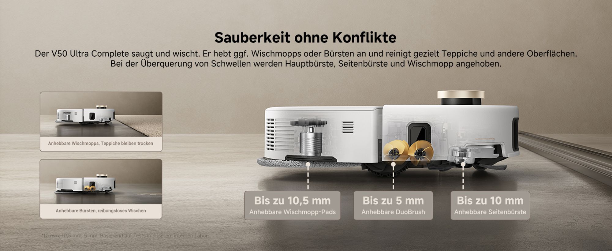MOVA V50 Ultra Complete Saugroboter mit Wischfunktion, Einer Saugkraft von 24000Pa,anhebbare Navigation,Warmwasser-Wischen mit DuoSolution-System,Weiß