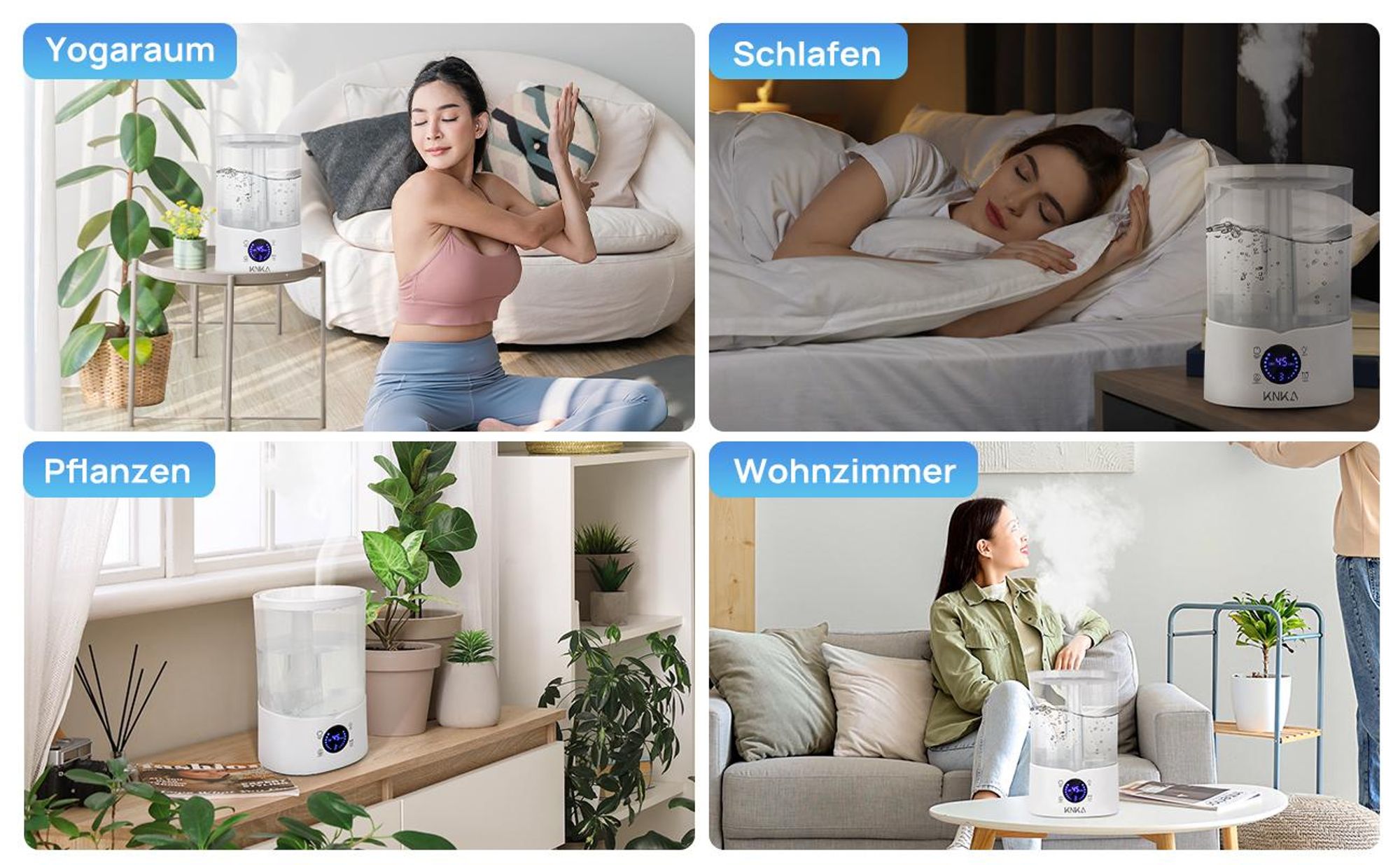KNKA Luftbefeuchter Schlafzimmer, 4L Top-Fill Humidifier bis zu 30H, BPA-Frei, 30dB Leise Klein Raumluftbefeuchter für Kinderzimmer, Pflanzen, Weiß