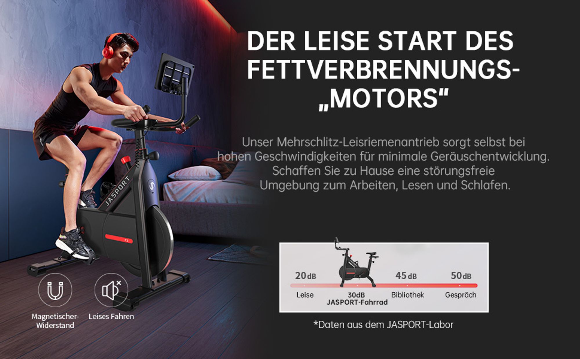 JASPORT C3 - Smart Indoor Speedbike-Magnetwiderstand-Heimtrainer Leises Kardio Fitnessbike 7,5 kg Alu-Schwungrad App mit Video-on-Demand-Trainingskurs