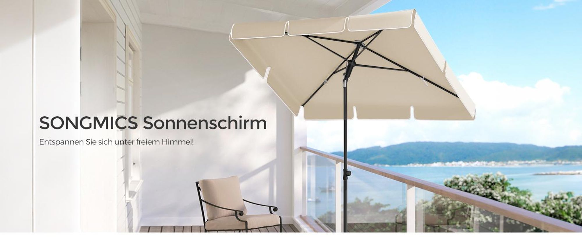 SONGMICS Sonnenschirm 230 x 150 cm UPF 50+ Sonnenschutz