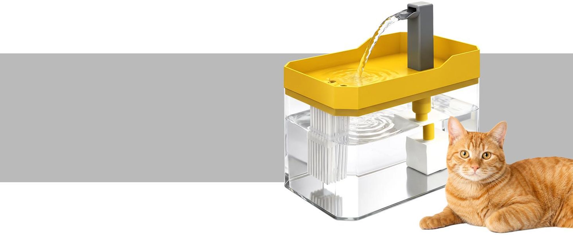 KRUMAD Katzenbrunnen 1,5L, Trinkbrunnen für Katzen, Wasserbrunnen, Haustier-Trinkstation, USB, Kunststoff, transparent/gelb, 16,5 x 11,5 x 12 cm