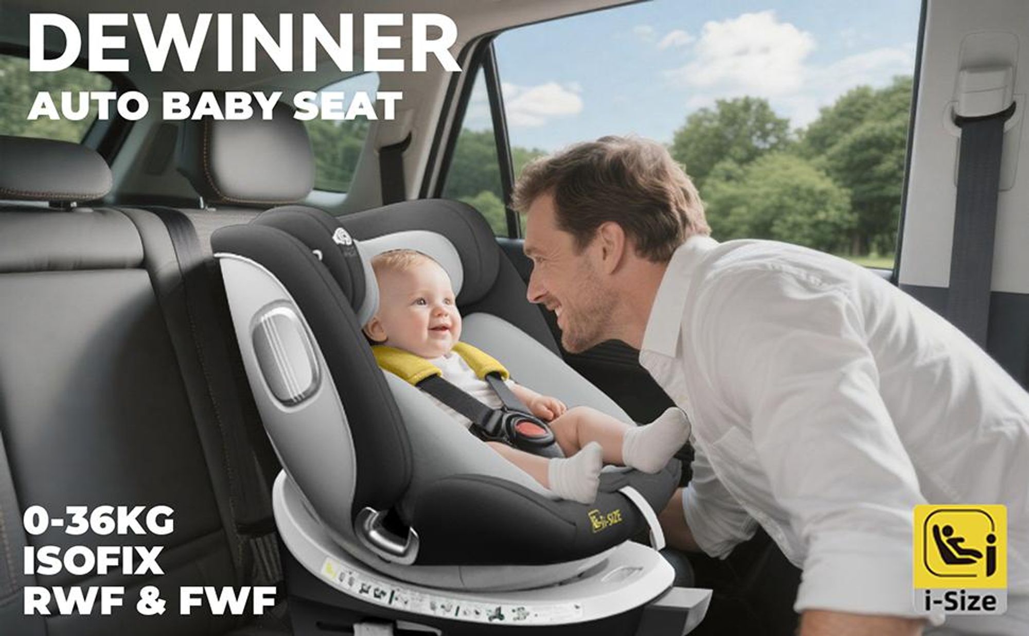 DEWINNER Siège Auto Bébé 0 à 36kg ISOFIX - Siege Auto Pivotant 360°,I-Size Group 0+1/2/3 (40-150cm),Harnais 5 Points Sièges Auto,RWF,FWF