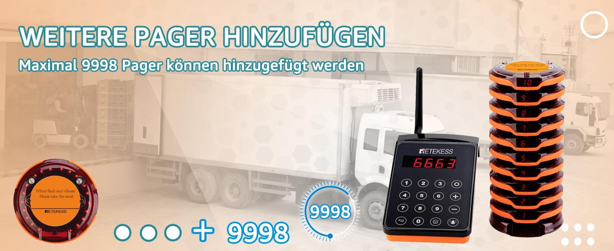 Retekess TD156 Pager Rufsystem, 800M Pager Syetem, IP67 Wasserdicht, 500mAh Akku, Service-Countdown-Zeit, Logistic aufrufsystem, Hotel, Schule