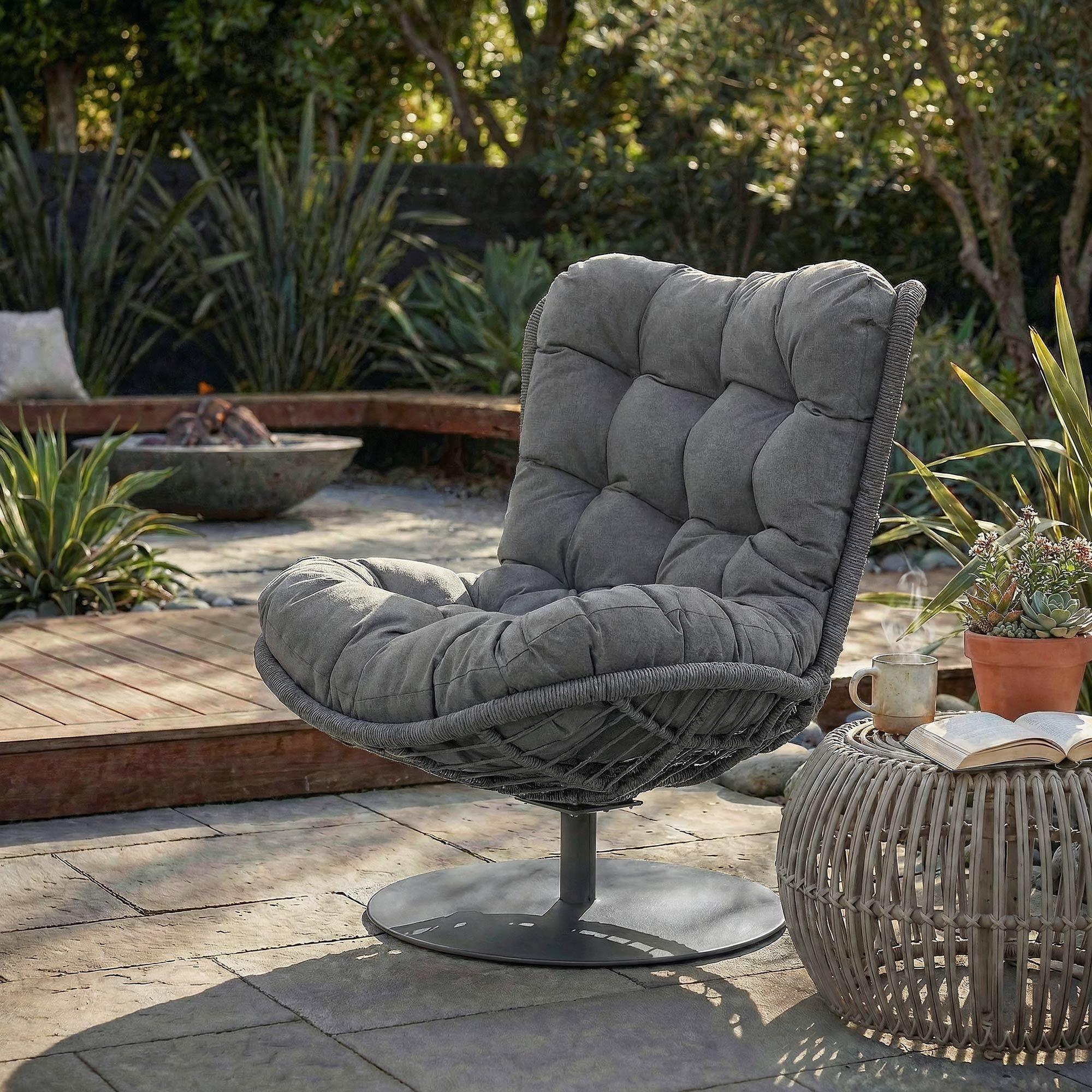di volio Gartensessel SALO - grau, Lounge Sessel aus PE-Rattan mit Standfuß, bequem & stabil