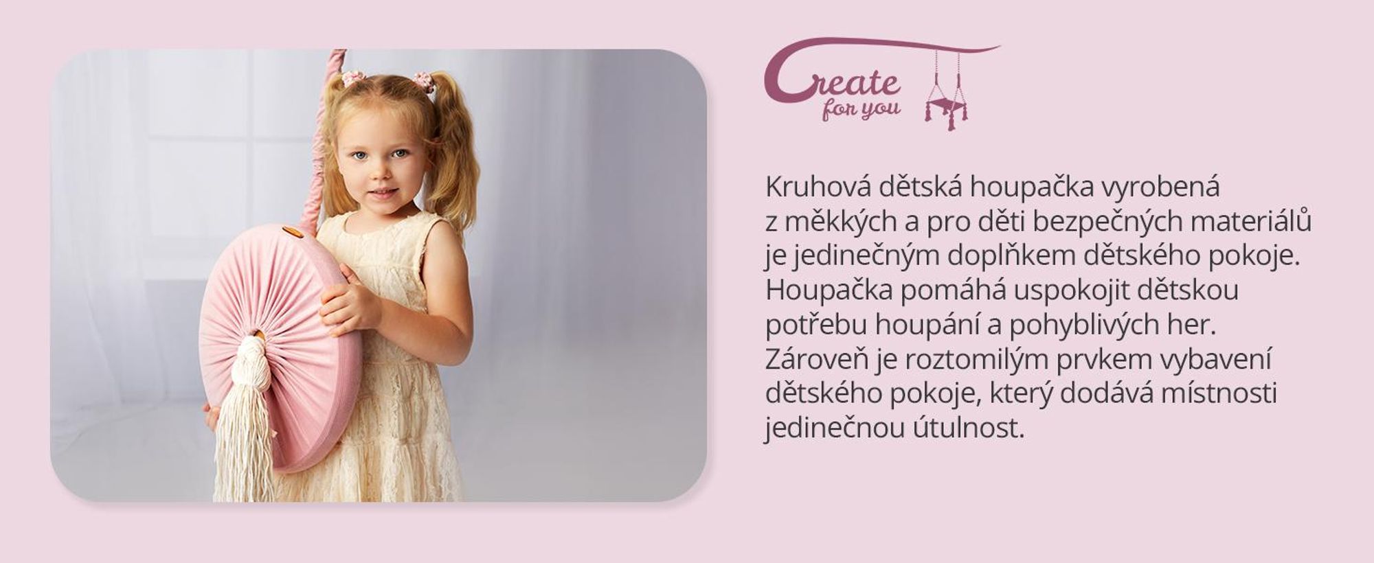 Create for you® - Kruhová Houpačka Pro Děti Do Interiéru, S Bavlněným Lanem, Kulatá Dětská Houpačka Do Interiéru, Měkké Sedátko, Průměr 36 cm - Béžová