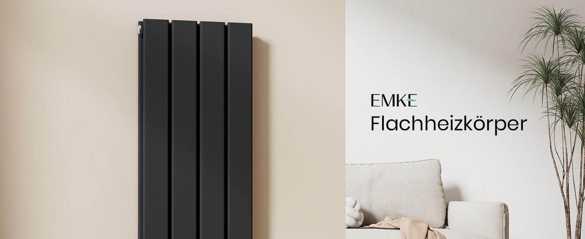 Radiatore EMKE Radiatore piatto di design Radiatore a pannello Verticale Doppio strato Attacco centrale 180x30cm 1082W Nero senza resistenza elettrica