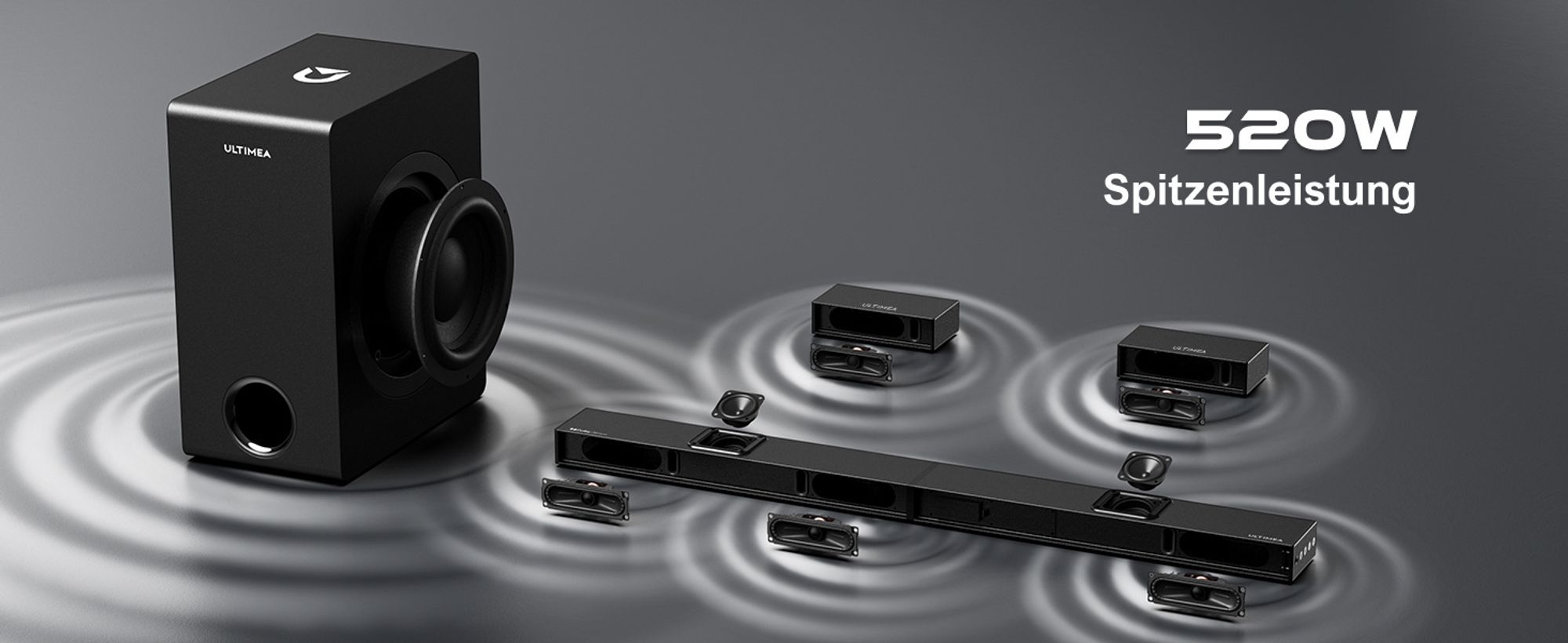 ULTIMEA 5.1.2 Kanal Soundbar für TV Geräte mit Dolby Atmos, Heimkino Surround Soundsystem mit Subwoofer für Kino Sound, HDMI/Opt/Bluetooth