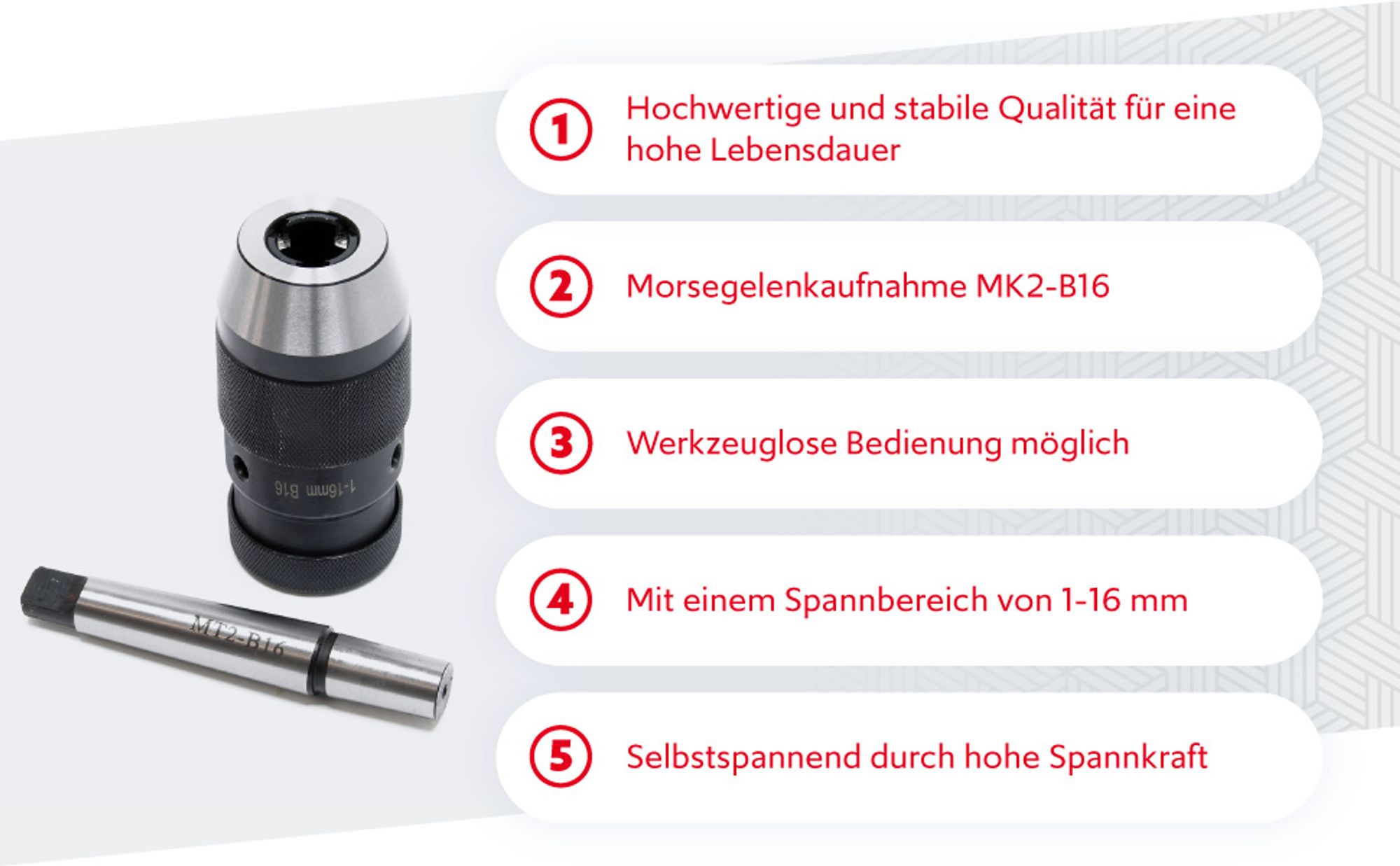 Wiltec Schnellspannbohrfutter MK2-B16 mit 16mm Spannbereich und integriertem Morsekegel Bohrfutter für Bohrmaschine Fräsmaschine Drehmaschine