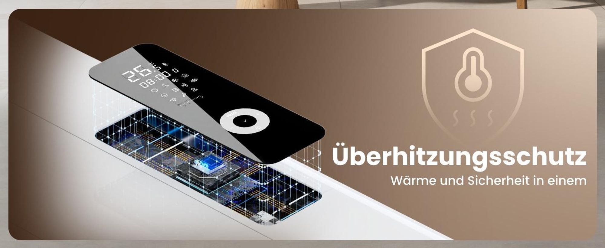 EMKE® Elektroheizung 1000W LCD Display Weiß Elektro Konvektor 1600x362x60mm WiFi + Alexa/Google Home, Wandmontage Elektroheizkörper für 9m² Raum