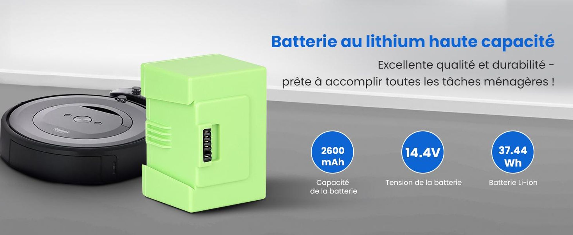 Extralink Batterie de remplacement pour iRobot Roomba E5 E6 i7 14,4 V 2600 mAh Li-Ion