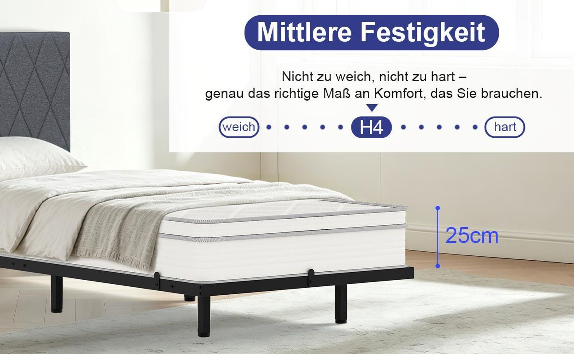 Matratze 90x200 cm, Höhe 25cm,7-Zonen Federkernmatratze , H4, Taschenfederkernmatratze, Premium Taschenfederkern,Matratzen mit Komfortschaum
