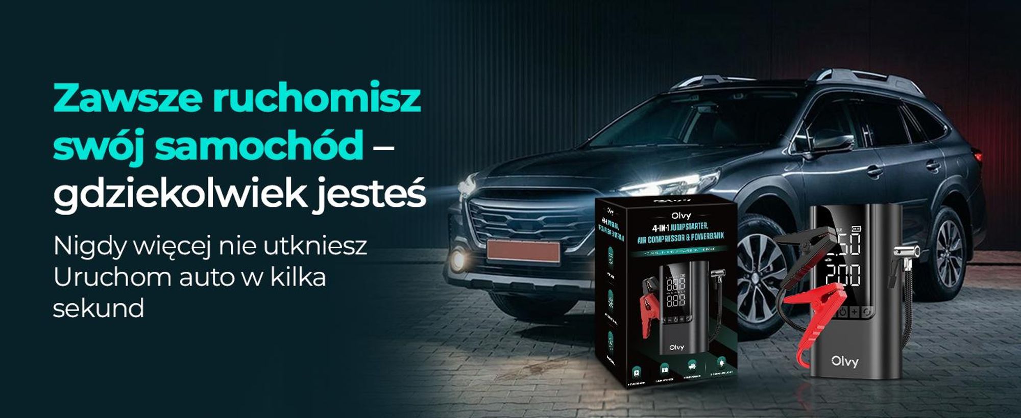 Rozrusznik samochodowy Olvy z kompresorem 6000A - rozrusznik samochodowy na benzynę / olej napędowy 12V, światło LED, rozrusznik, power bank, wzmacniacz akumulatora samochodowego, 12000mAh