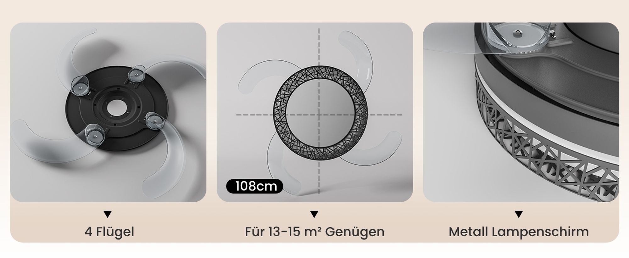 Heilmetz Deckenventilator mit Beleuchtung Ø 108 cm, Dimmbar, 6 Geschwindigkeiten, 3 Lichtfarben mit Fernbedienung & Timer, Schwarz
