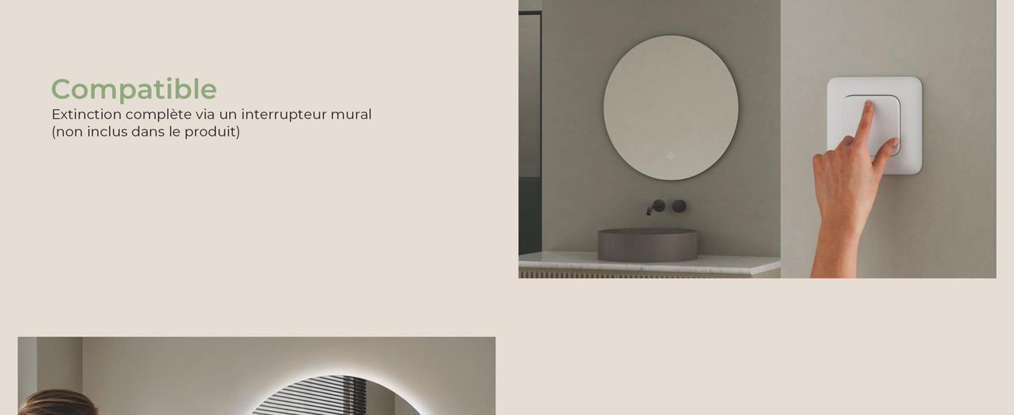 S'AFIELINA miroir de salle de bain LED rond miroir de salle de bain mural avec interrupteur tactile,blanc froid 6500K 60 cm