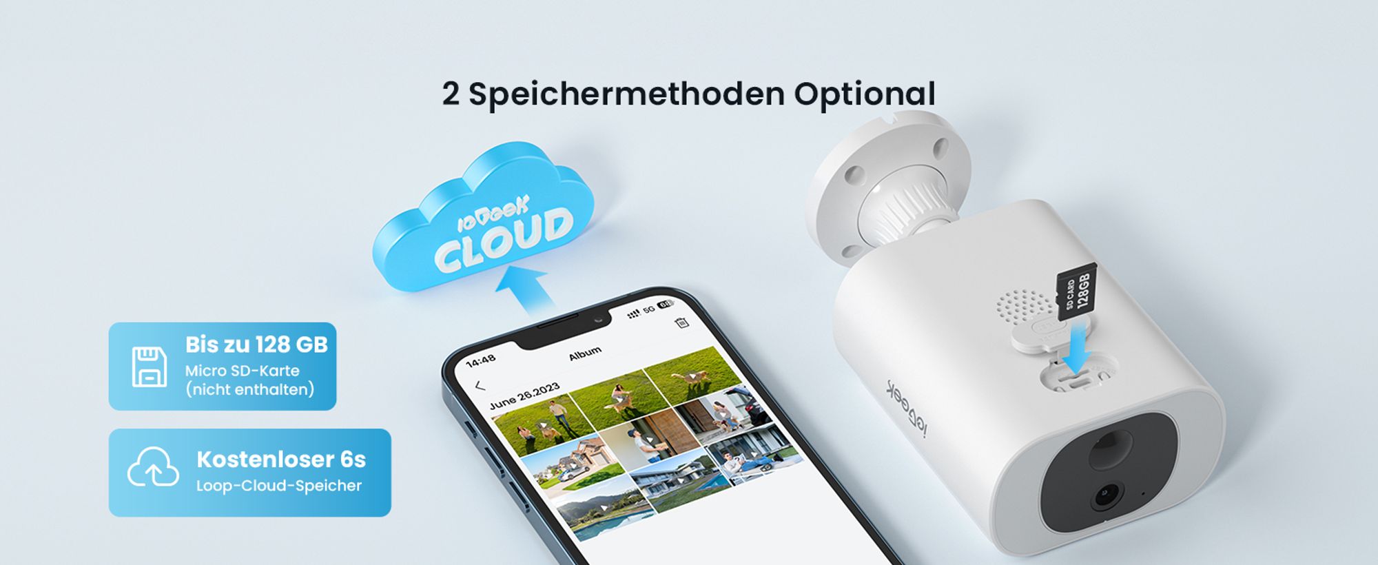 ieGeek 2K Überwachungskamera Aussen Akku, 2.4Ghz überwachungskamera Aussen Solar mit Built-In Solarpanel,Farbnachtsicht, PIR-Bewegungserkennung, Alexa