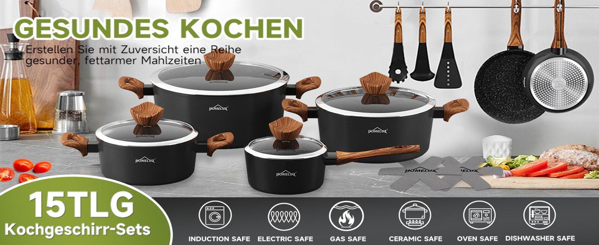 Topfset 15tlg Induktions Töpfe Set mit Deckel,Keramik-Antihaftbeschichtung,Topfset Induktion