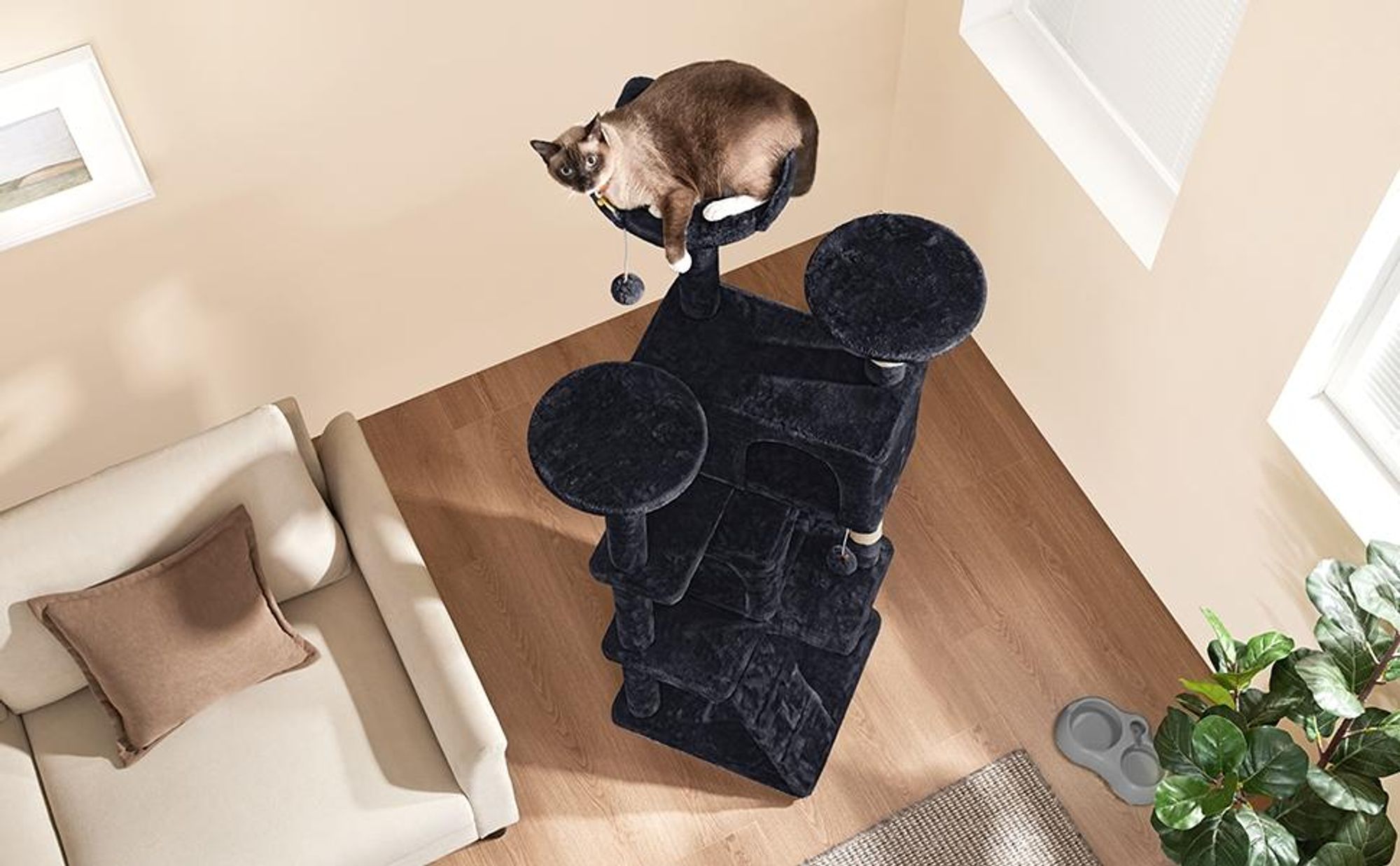 Yaheetech Kratzbaum Katzenbaum Stabiler Katzenkratzbaum Katzenmöbel, Kletterbaum für Katzen Höhe 158 cm, Schwarz