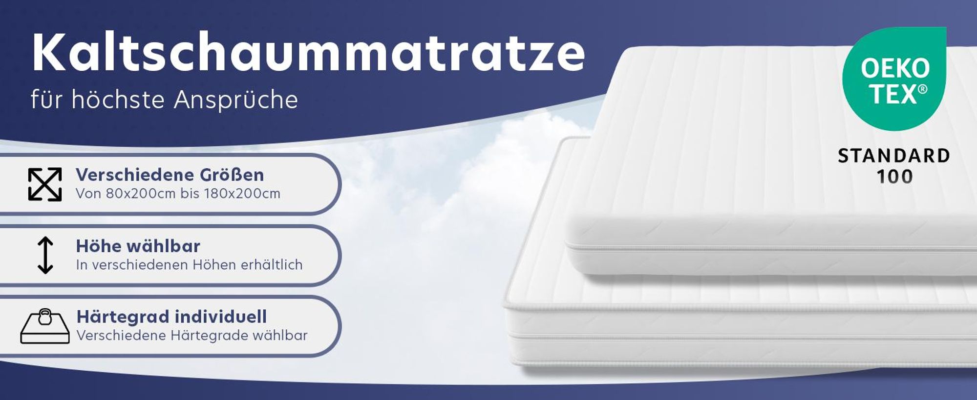 Ergonomische 7-Zonen Kaltschaummatratze - 16cm - 90 x 200 cm - H4 - Träumegut24