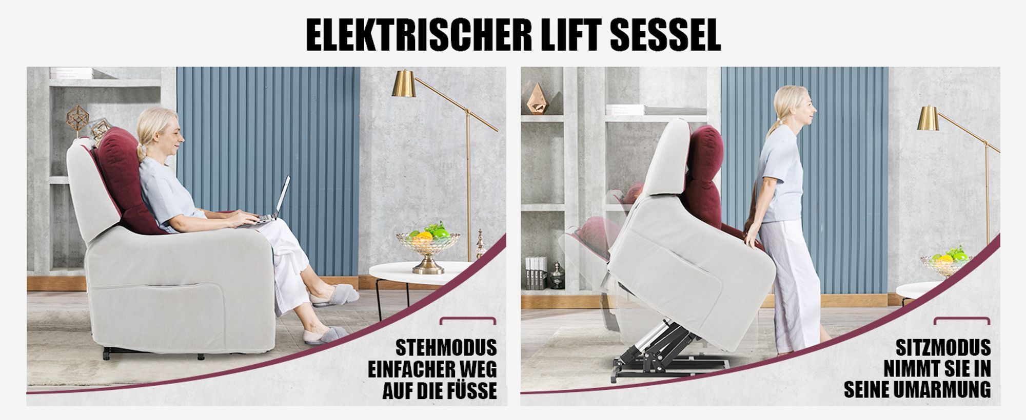 COMHOMA Elektrischer Relaxsessel Massagesessel mit Power Lift, mit SL-Massagefunktion, Ruhesessel Fernsehsessel Fernbedienung mit USB-Anschluss