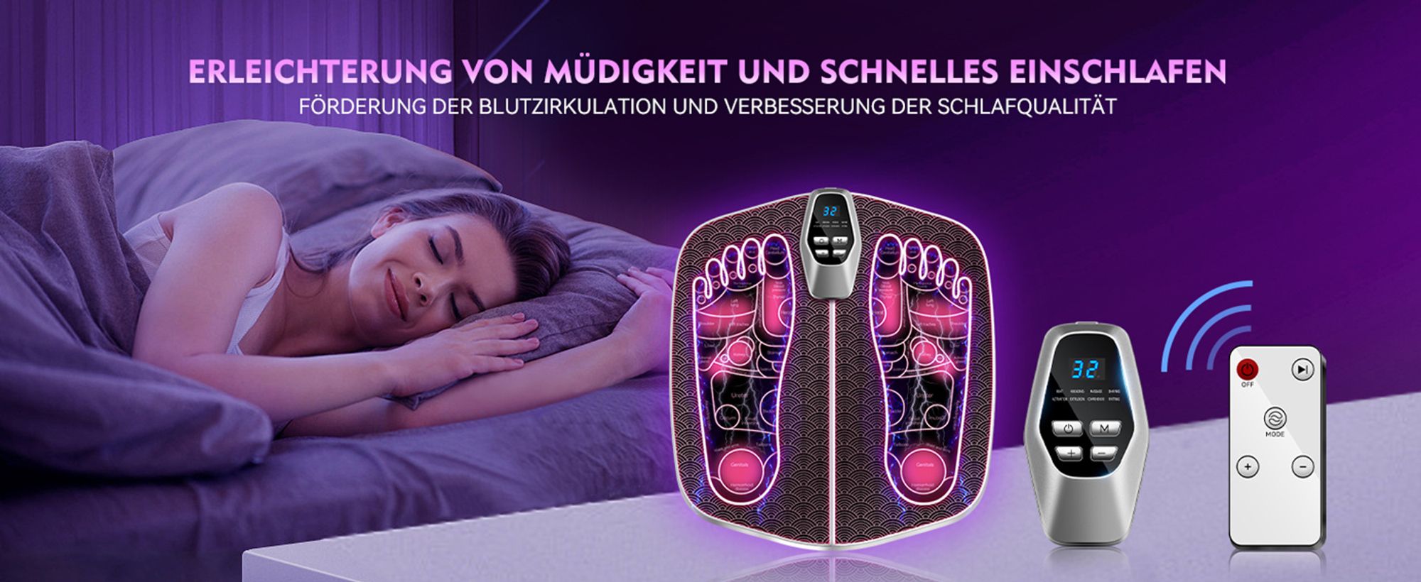 Fußmassagegerät, Tiefenmuskelaktivierung ,Fortschrittliche EMS-Technologie, EMS-Fußmassagegerät mit 8 Massageprogrammen, 32 Intensitätsstufen