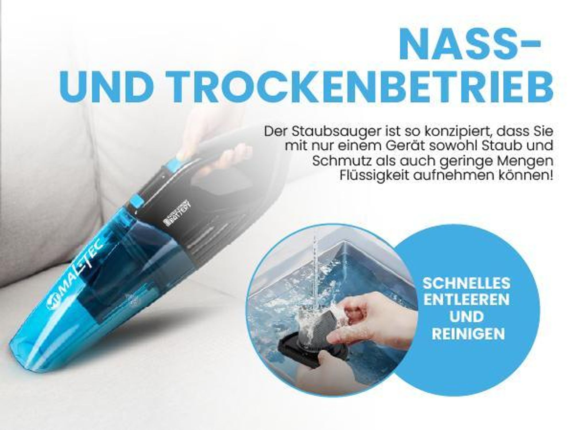 Handstaubsauger Beutellos Kabellos trocken und nass